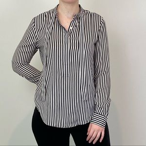 Ann Taylor Navy & White Striped Bow Neck Top